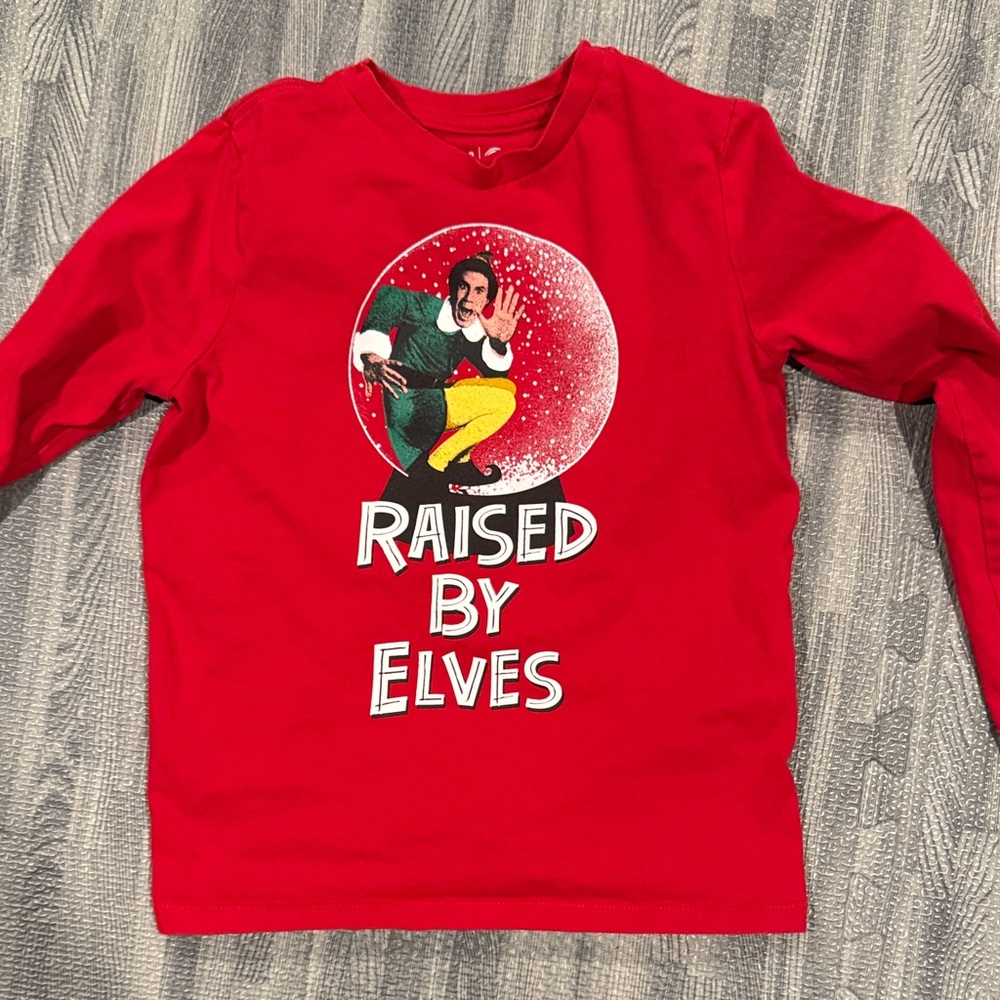 GAP Red Long Sleeve Kids Tee with Elf Design